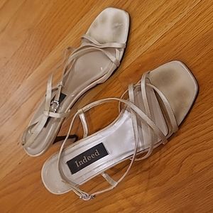 Indeed gold strappy high heel sandals with rhinestone buckle size 8